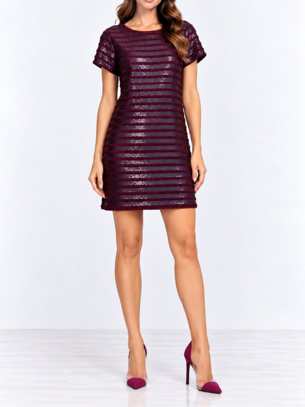 French Connection Sequin Striped Shift Cocktail Dress Above Knee Sz 4 NWT $298